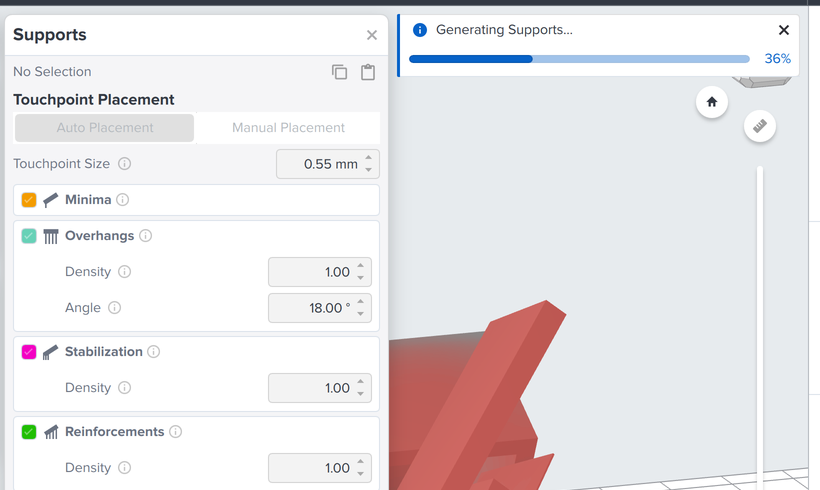 The Generating Supports progress bar partway through, after Auto-Generate All is clicked in the supports tool.