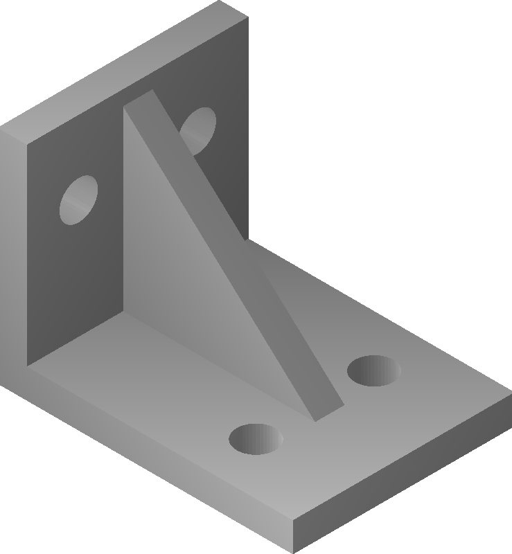 The sample part: an L-bracket with a gusset and two mounting holes in each leg