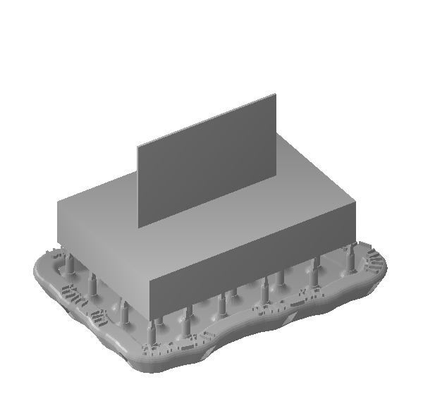 undefined A block on supports with a 0.3 mm fin standing on its top face, which the thin-wall check reports.